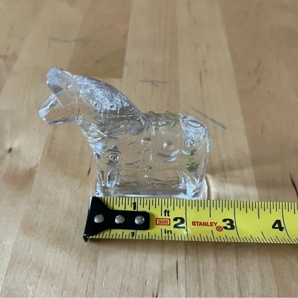 LINDSHAMMAR Sweden Art Crystal Clear Glass Dala Horse Paperweight 3.25” Tall - Picture 7 of 10